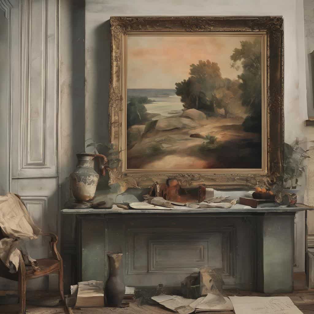 Παράθυρο σε μια ήσυχη τοπίο, δημιουργική και καινοτόμος τέχνη, vintage διακόσμηση, έργα τέχνης, καλλιτεχνικά αντικείμενα.